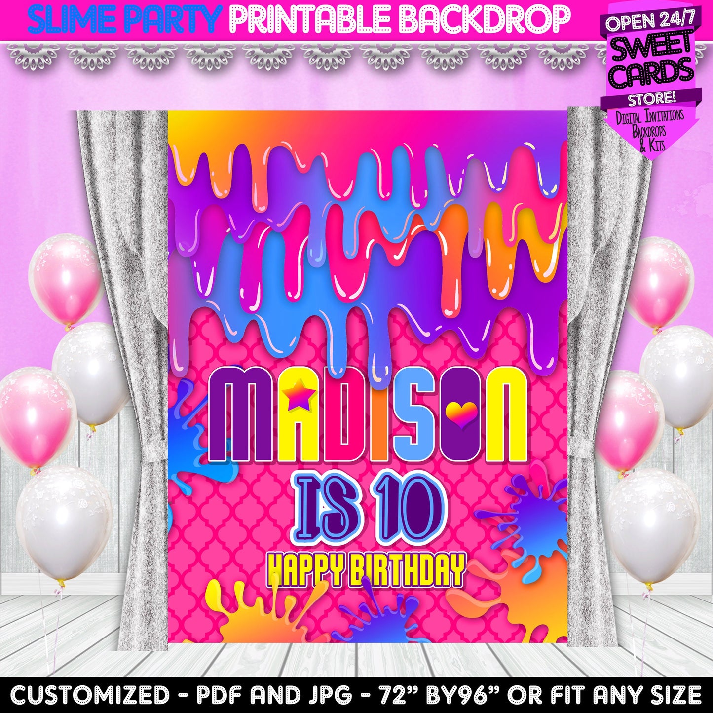 Slime Printable Party Backdrop, Slime Candy Bar Printable Backdrop, Slime CAndy Bar Backdrop, Slime party, Slime party printables, Slime