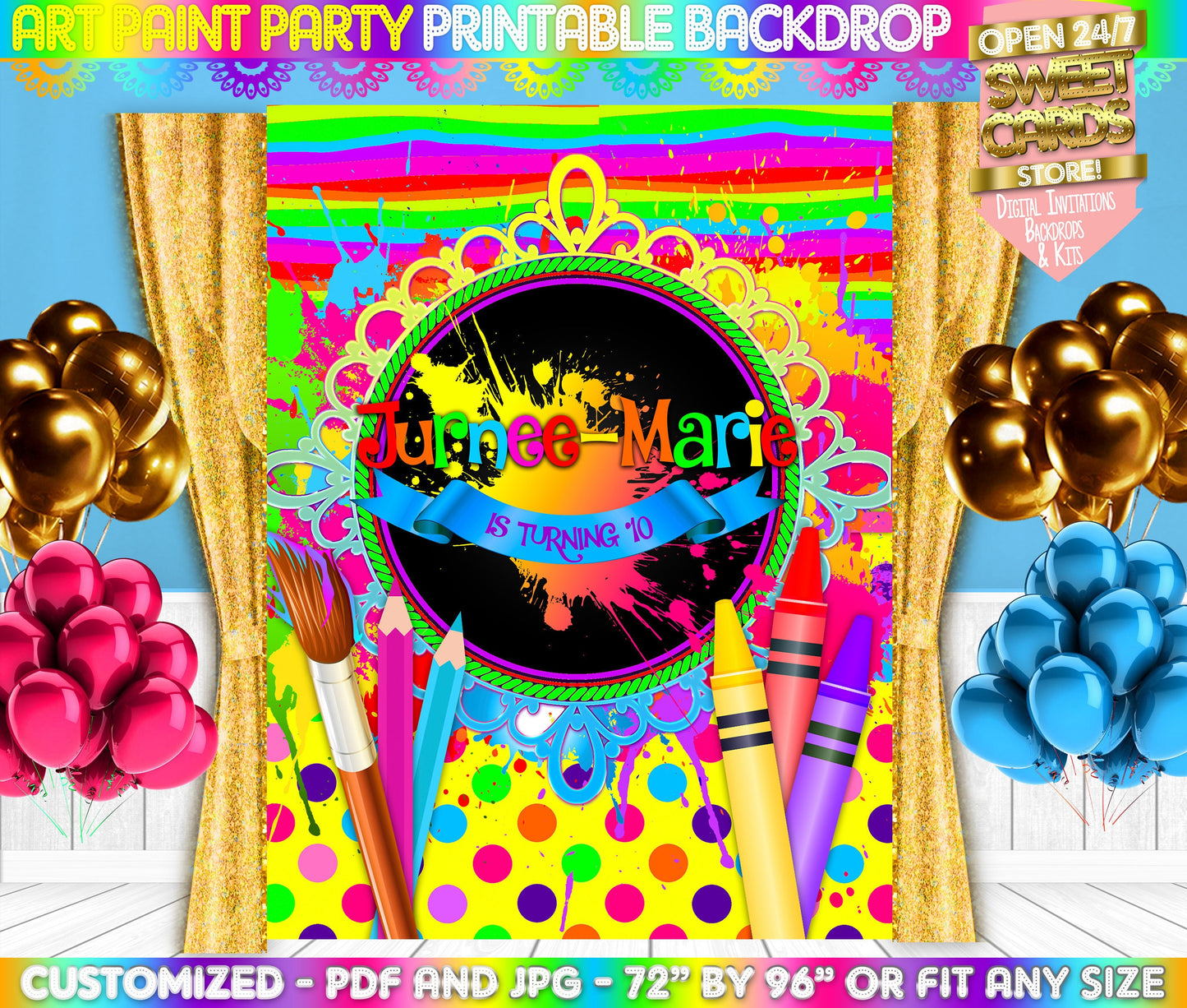 Paint Art Crafts Party Printable Backdrop, Paint Party Backdrop, Arts & crafts Party Backdrop, Paint Theme birthday, Art Party Birthday