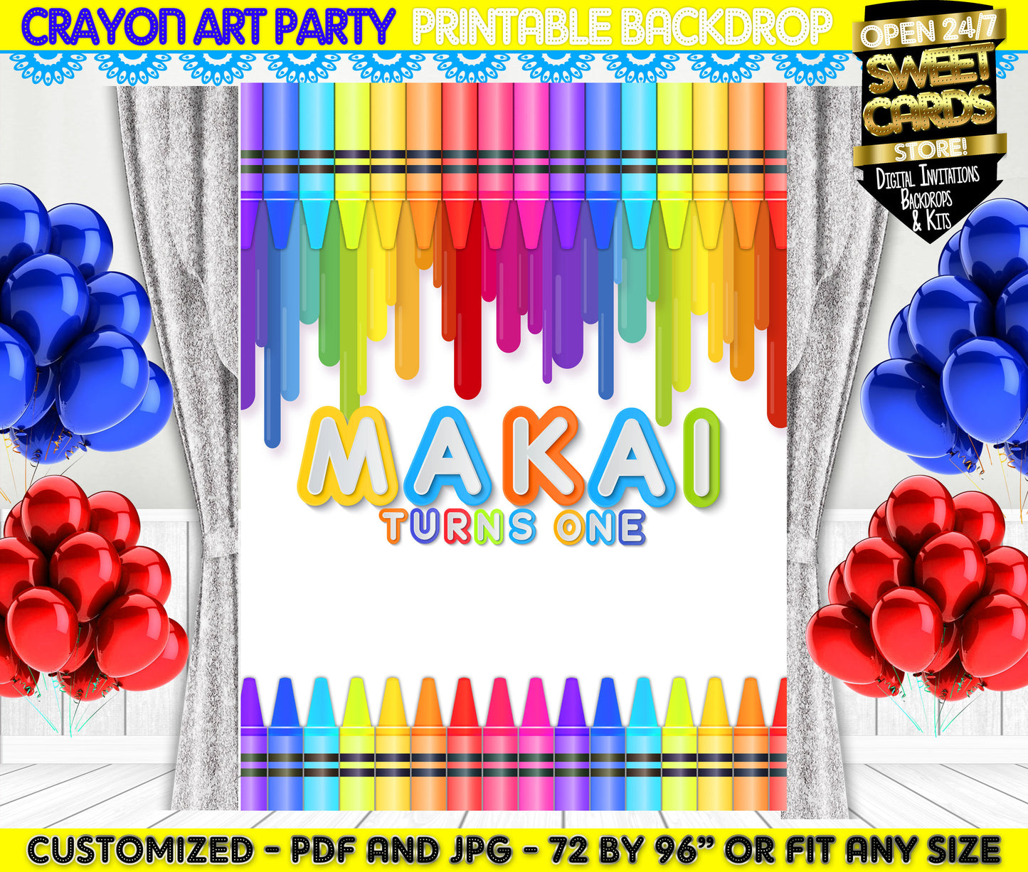 Crayons Crafts Party Printable Backdrop, Paint Party Backdrop, Arts & crafts Party Backdrop, Paint Theme birthday, Art Party Birthday