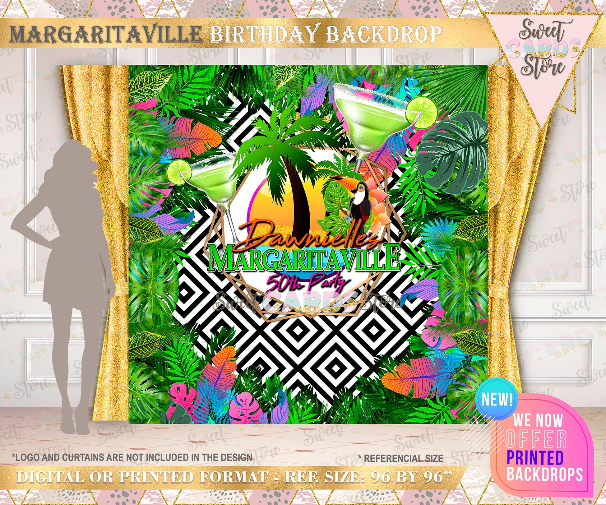 Décoration Photobooth Feuilles Tropicales Fun Express - 96 X 72 Pouces, Polyester, Vert, Neuf