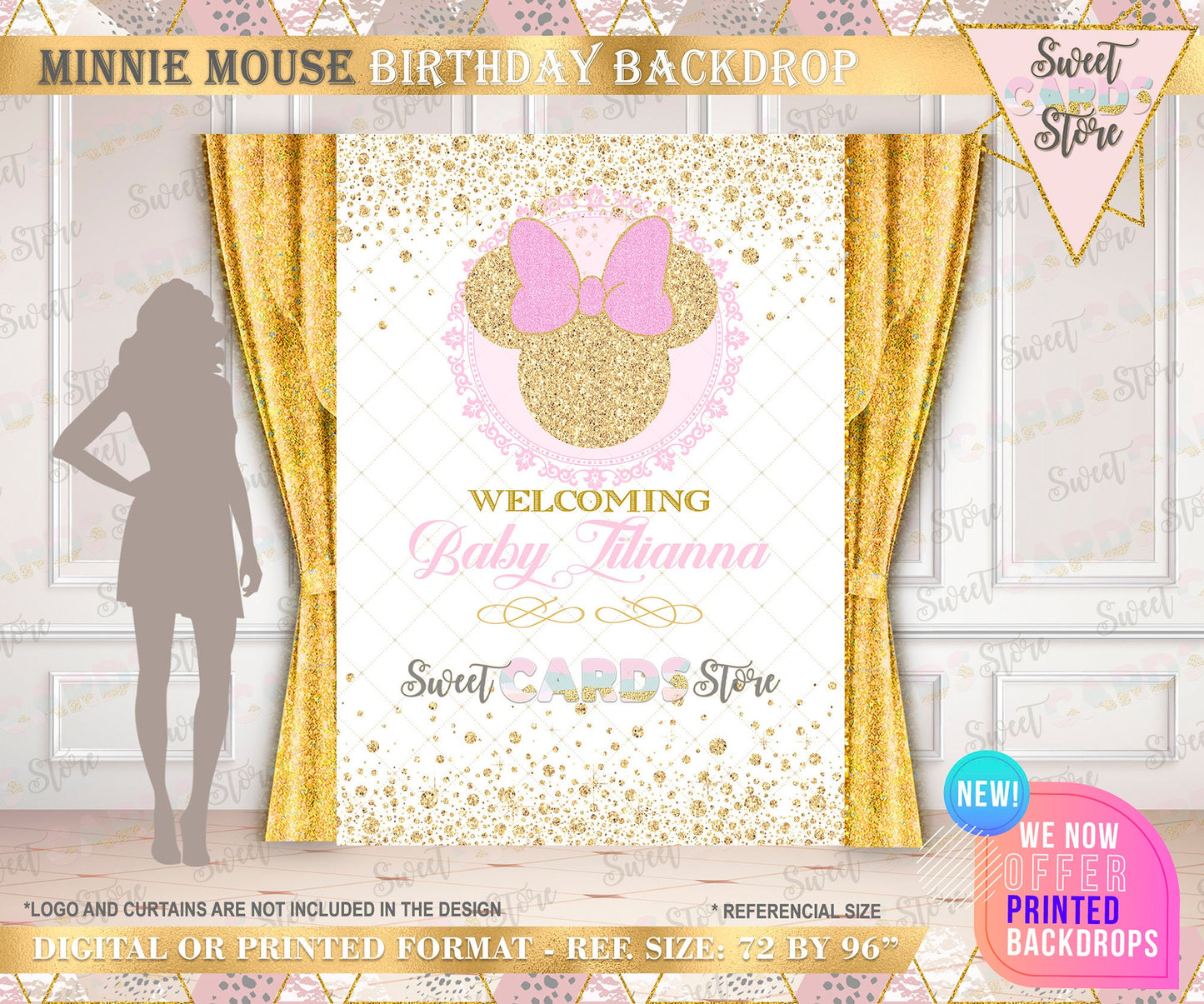 Minnie mouse party backdrop, minnie baby shower backdrop, minnie mouse banner, minnie glitter baby shower backdrop decor, minnie glitter