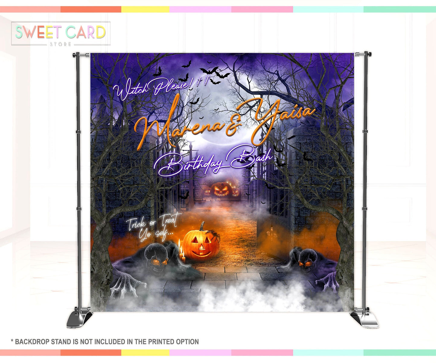HALLOWEEN PARTY BACKDROP | Halloween party decor banner | Cemetery backdrop | skeleton backdrop | scary backdrop | trick or treat backdrop