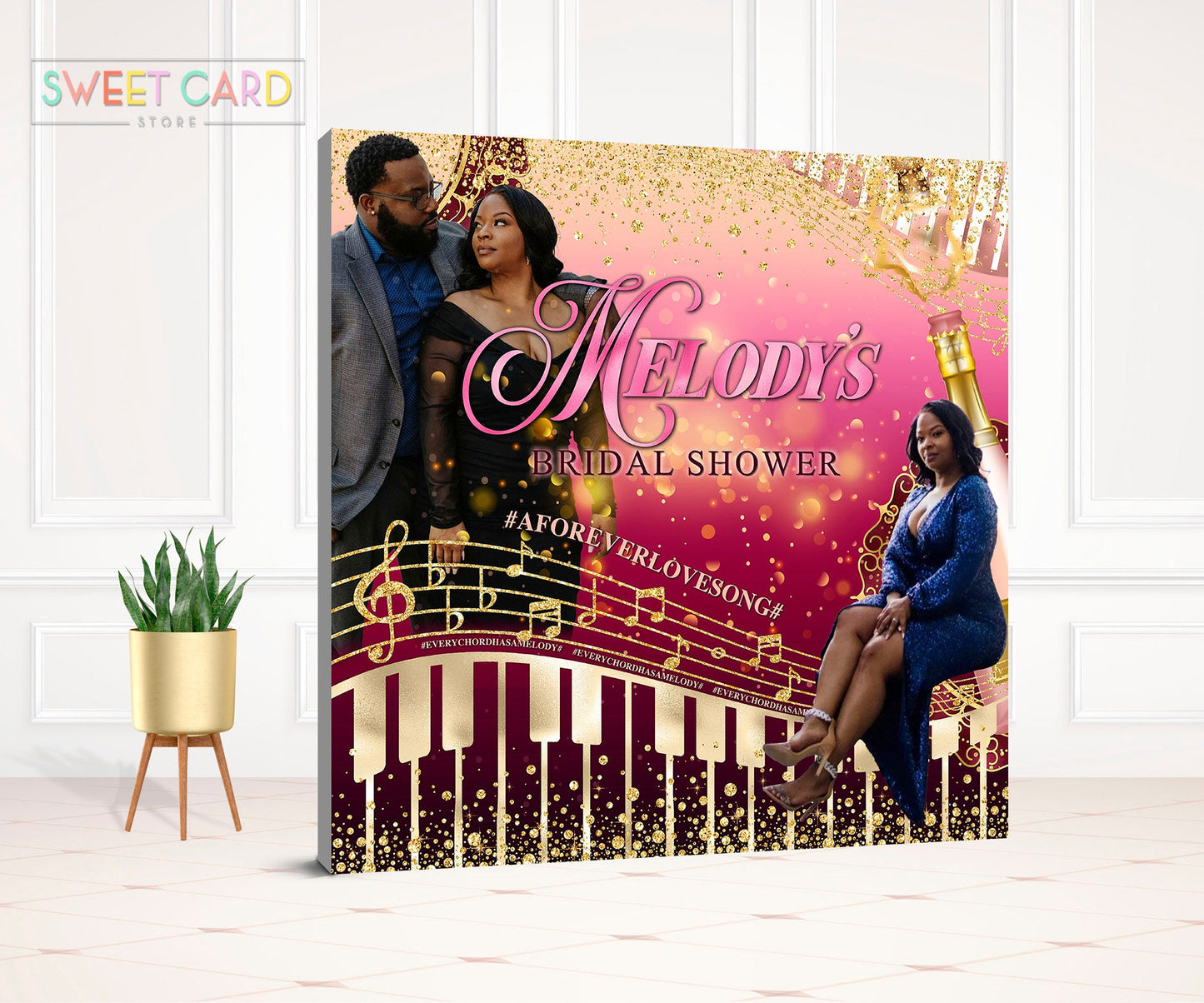 Bridal Shower Printable Backdrop, Gold pink and hot pink bridal shower backdrop, Bridal shower backdrop, music bridal shower Backdrop