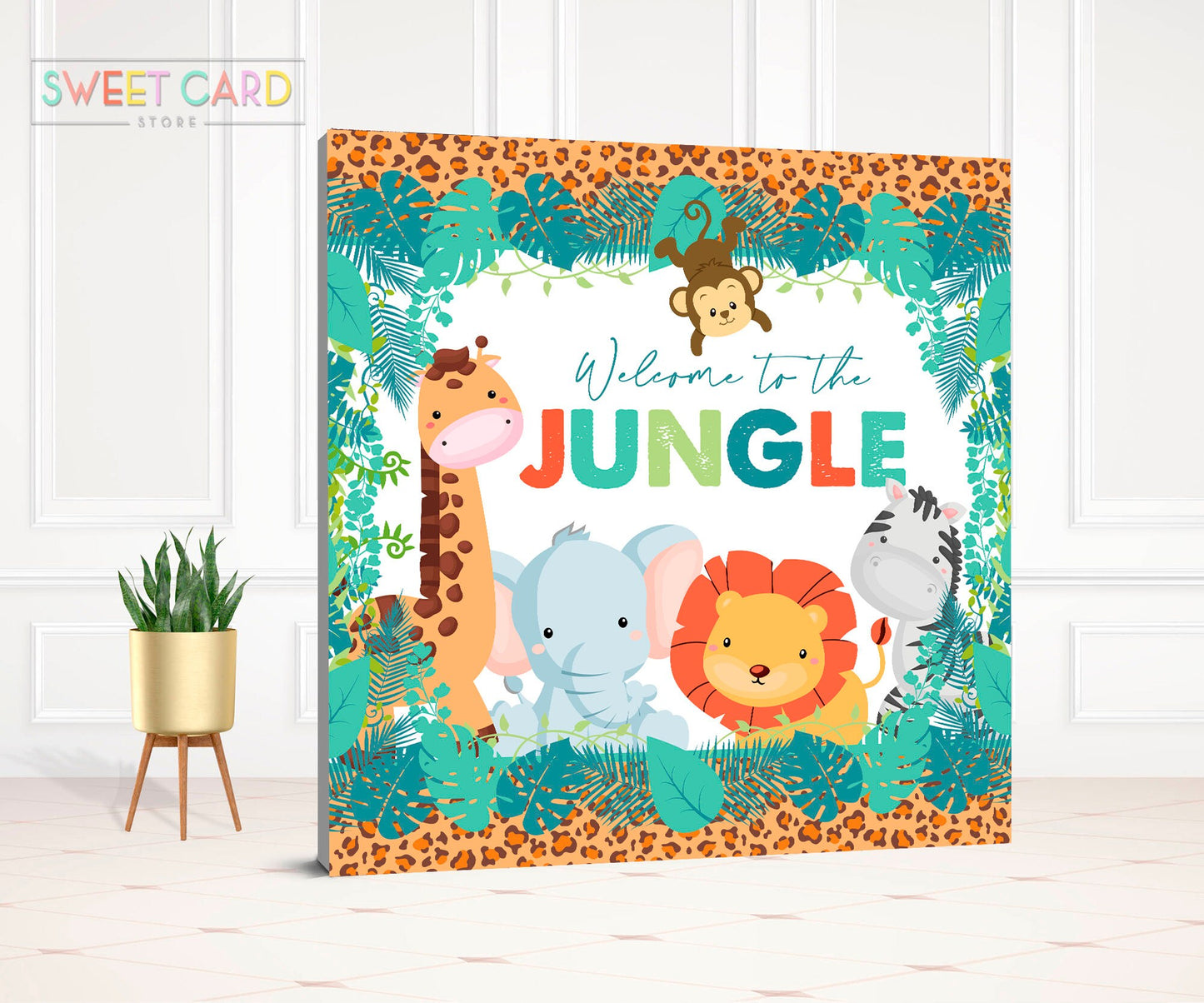 JUNGLE SAFARI BACKDROP, jungle animals baby shower, safari giraffe, zebra, leopard, party backdrop, jungle printable backdrop wild decor