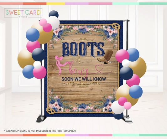 GENDER REVEAL BACKDROP | Boot or Bows backdrop | Cowboy or cowgirl Backdrop | Sex Revelation Backdrop | Gender Reveal Party Decor Banner