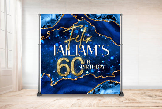 Blue marble Birthday backdrop Gemstone backdrop 40th birthday gemstone backdrop decor Birthday backdrop Elegant blue and gold Backdrop