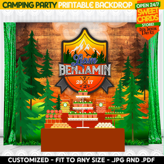 Camping Party Printabl Backdrop, Camping Party, Camp Party, Campfire Party, Outdoors Party, In THe woods Party, Camp Birthday, Camping Decor
