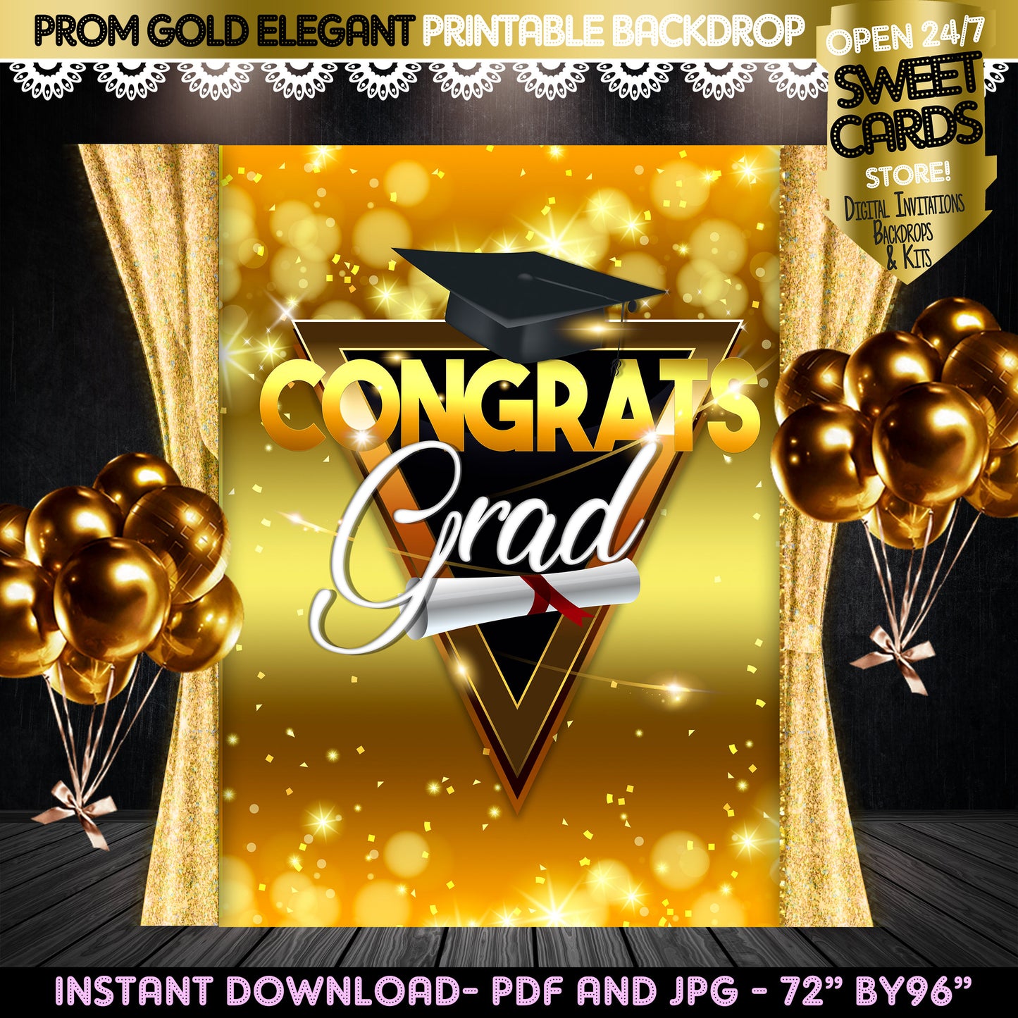 Prom Gold Printable Backdrop, Prom Elegant Backdrop, Prom Background, Prom party Backdrop, Party Backdrop, Prom 2023 banner decor