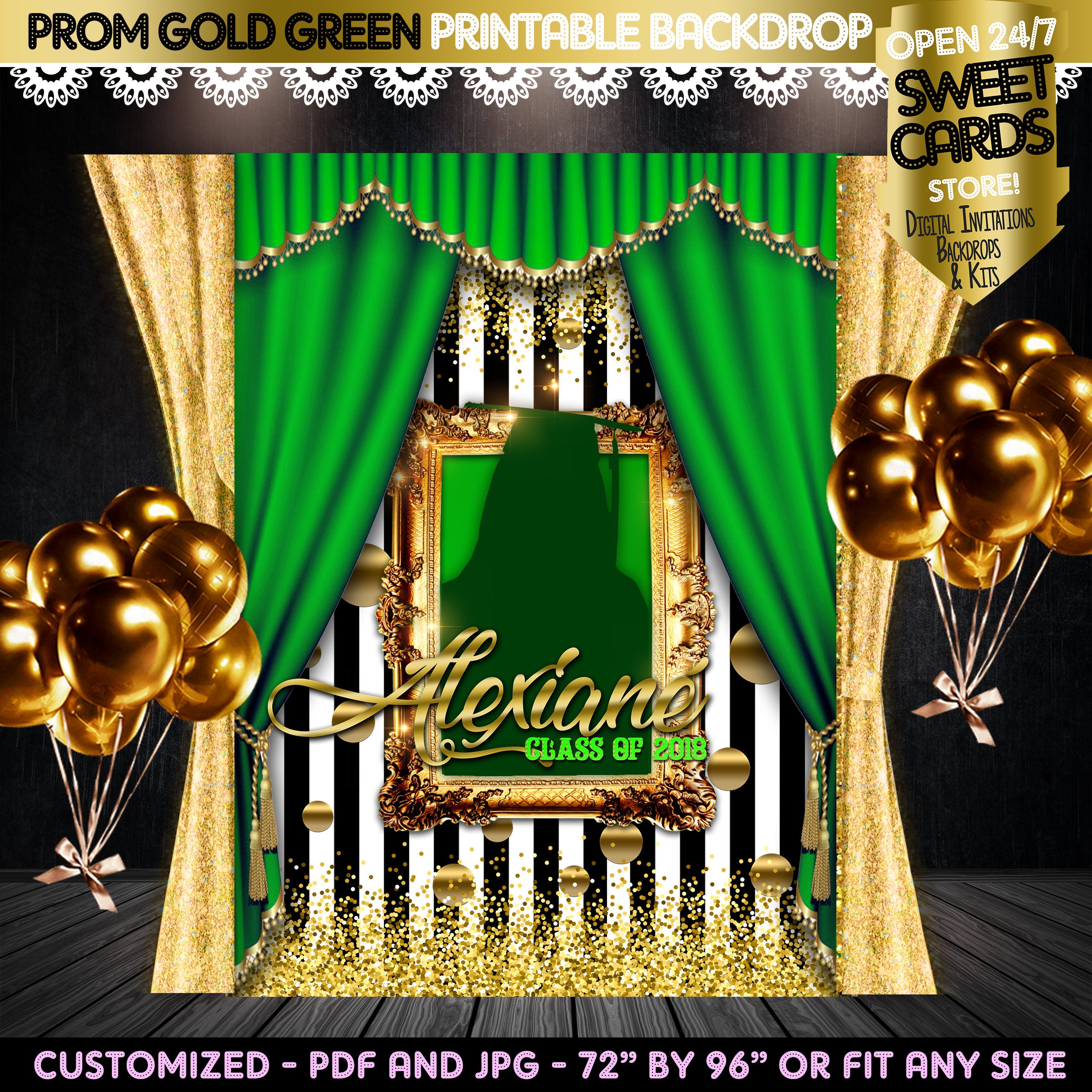 Prom Gold Green Printable Backdrop, Prom Elegant Backdrop, Prom Backgr ...