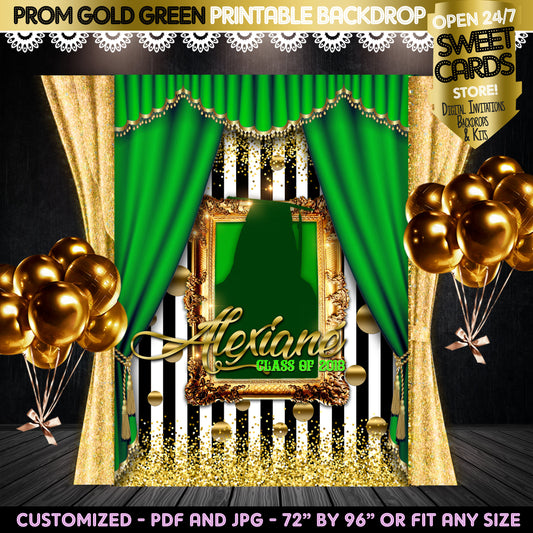 Prom Gold Green Printable Backdrop, Prom Elegant Backdrop, Prom Background, Prom party Backdrop, Party Backdrop, Prom 2023, PHOTO BACKDROP