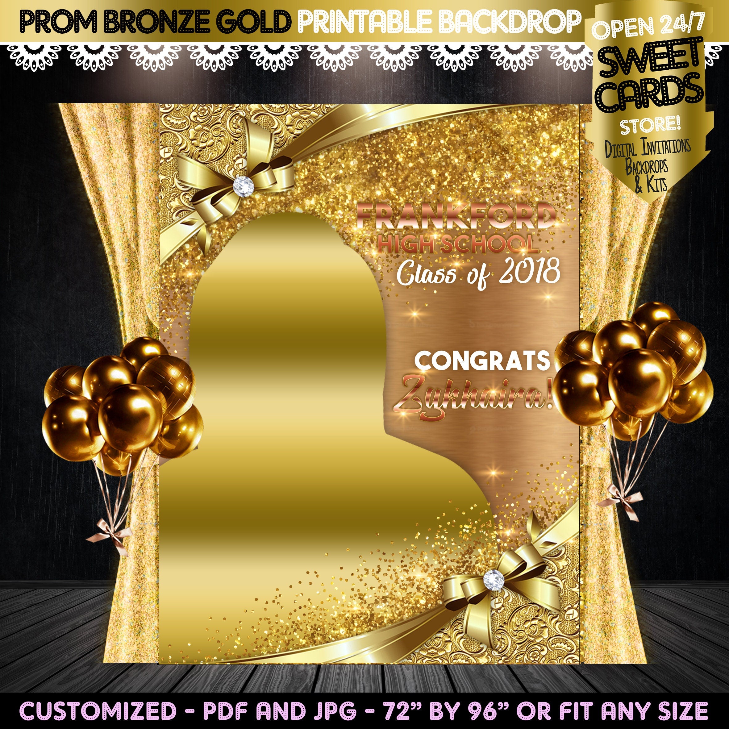 Prom Gold Printable Backdrop, Prom Elegant Backdrop, Prom Background ...