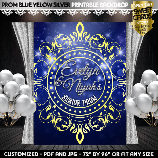 Prom Navy Blue and Yellow Printable Backdrop, Prom Elegant Backdrop, Prom Background, Prom party Backdrop, Party Backdrop, Prom 2023