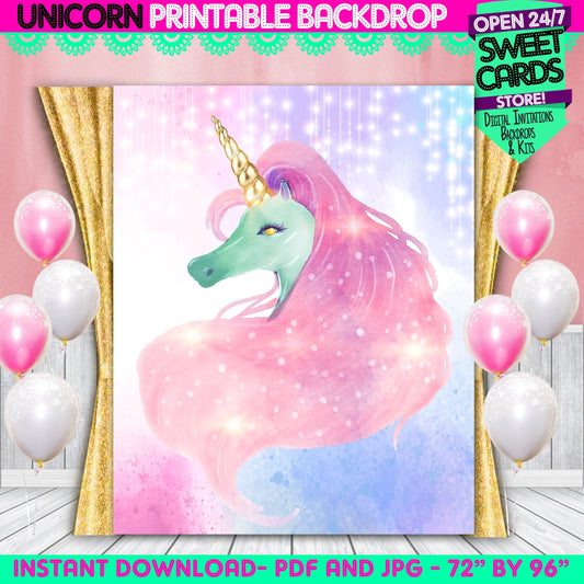 Unicorn printable digital backdrop, unicorn party, unicorn flowers decoration, unicorn birthday, unicorn banner,baby shower