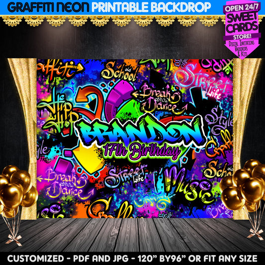 Neon Graffiti Printable Party Backdrop, Graffiti Printable Backdrop, Graffiti Backdrop, Glow Party Backdrop, Graffiti Background, Graffiti