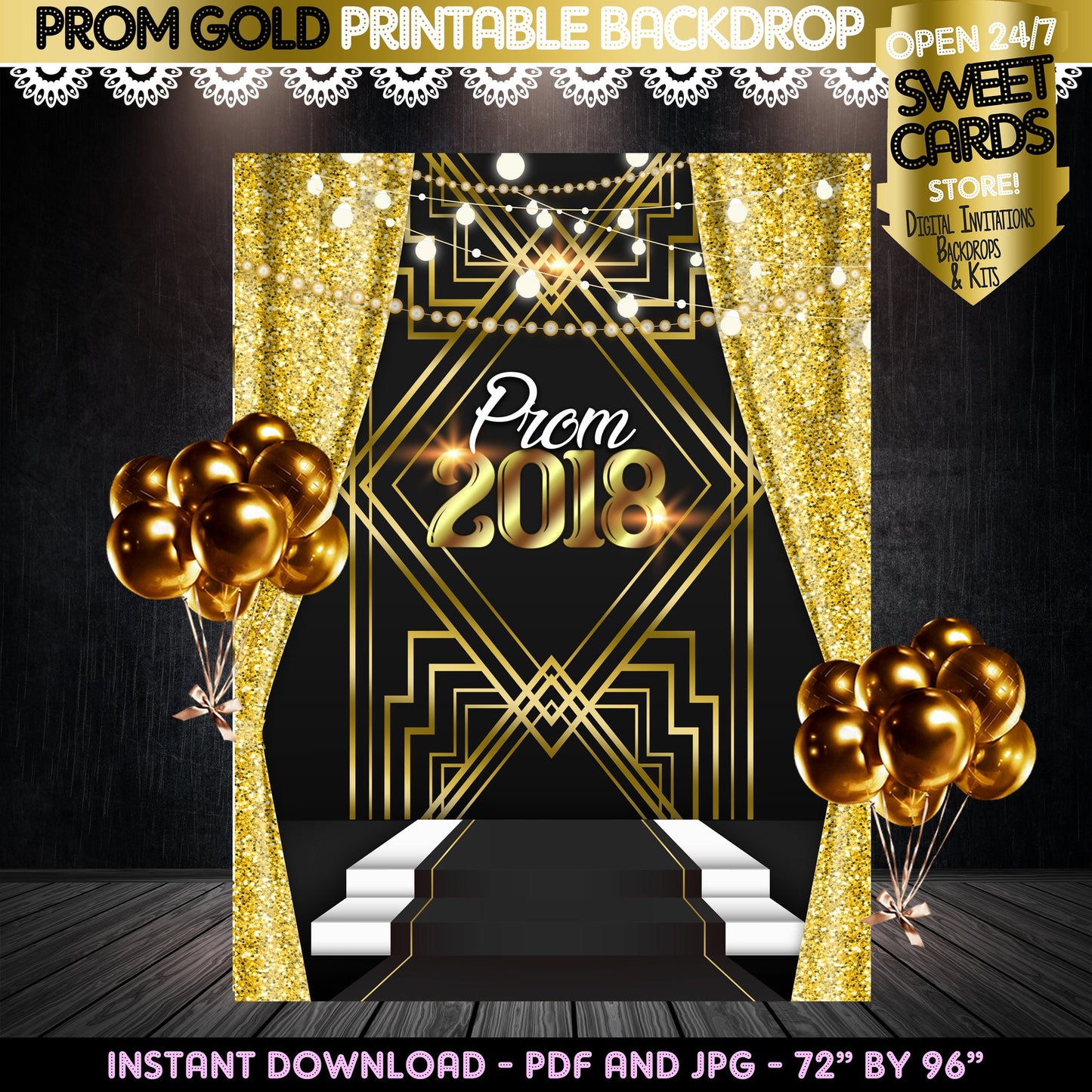 Prom Gold Printable Backdrop, Prom Elegant Backdrop, Prom Background, Retro Prom party Backdrop, Party Backdrop, Prom 2023