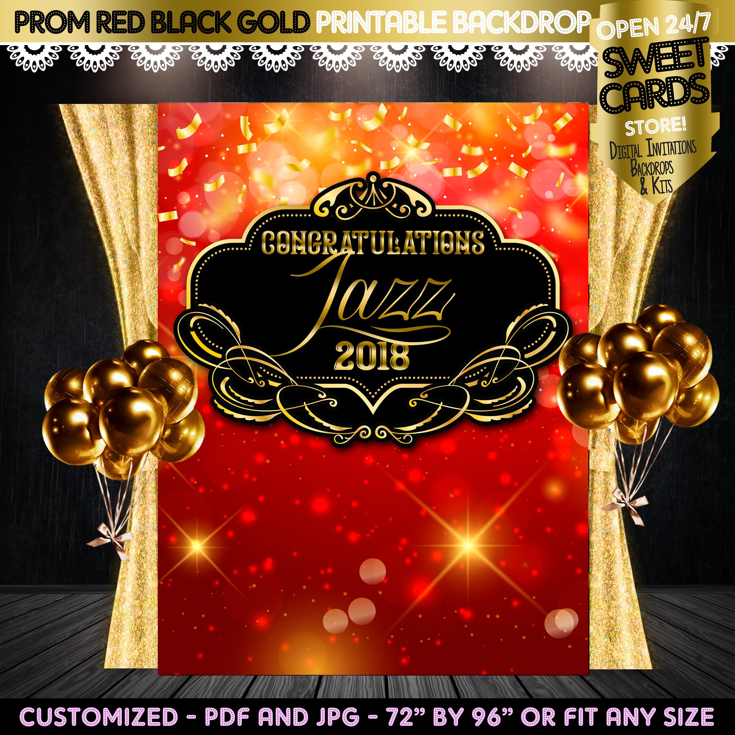 Prom Rio Backdrops Prom Red Gold Printable Backdrop, Prom Elegant Backdrop, Prom Backgrou ...