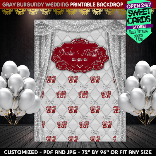 Wedding STep and Repeat Printable Backdrop, Wedding Backdrop, Step and Repeat Backdrop, Party Backdrop, Wedding Banner, Burgundy Backdrop