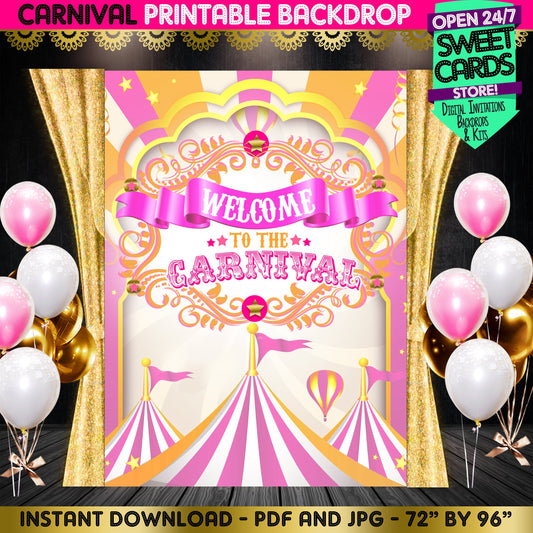Pink Carnival Circus Printable Backdrop, Welcome Carnival BAckdrop, Pink Circus Backdrop, Carnival Circus Banner. Circus Backdrop, INSTANT