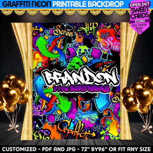 Neon Graffiti Printable Party Backdrop, Graffiti Printable Backdrop, Graffiti Backdrop, Glow Party Backdrop, Graffiti Background, Graffiti