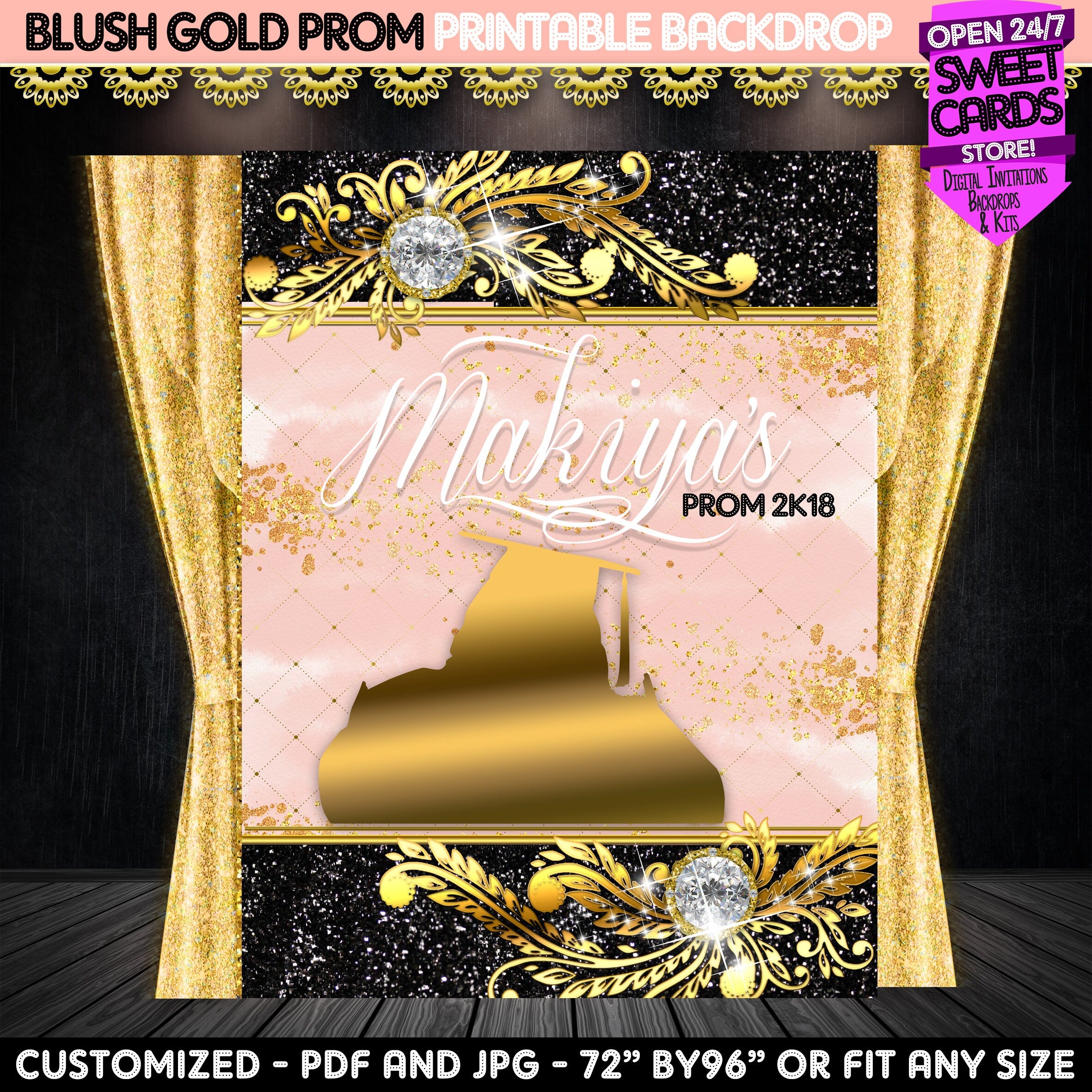 Prom Black blush and gold Printable Backdrop, Prom Elegant Backdrop, P ...