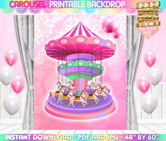 Carousel Carnival Circus Printable Backdrop, carousel Backdrop, Pink Circus Backdrop, Carnival Circus Banner, carousel banner, Carousel