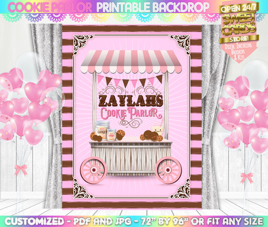 Cookie Parlor Printable Backdrop, Cookies and Milk Backdrop, Cookies and Milk party, Cookies party backdrop, Candy Party Backdrop Candy cart