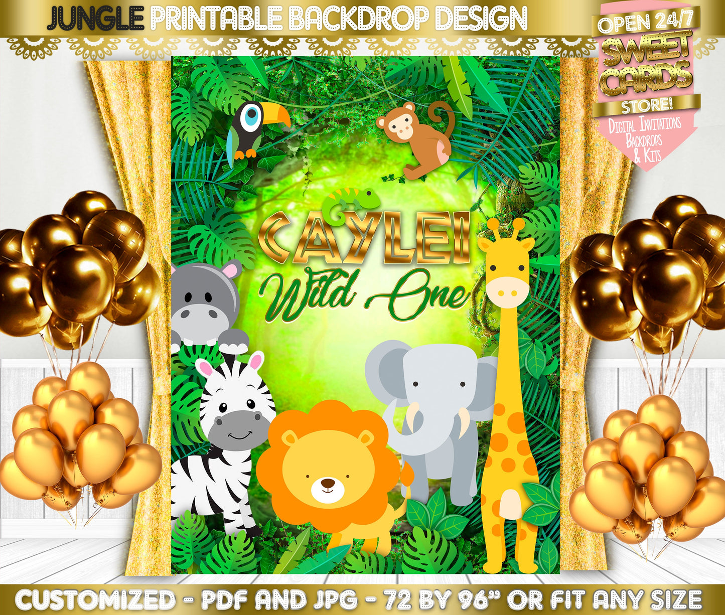 Jungle Baby Shower Printable Backdrop, Jungle Theme baby shower backdrop, Jungle Birthday Party, Wild One jungle backdrop, Jungle Banner
