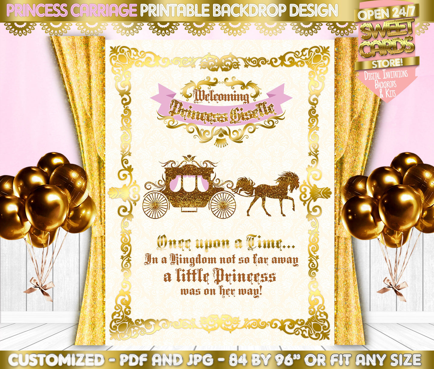 Princess Carriage Party Backdrop, Carriage Backdrop, Princess Fairytale party backdrop, Princess Baby shower Backdrop, Carriage Backdrop