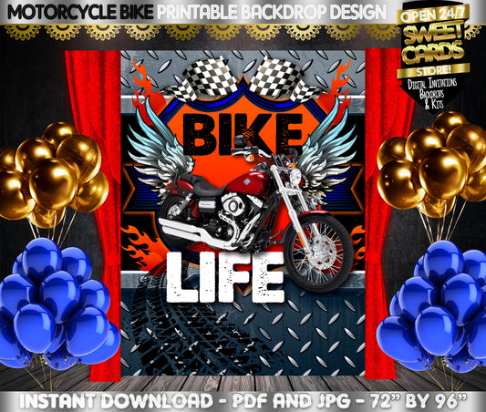 Motorcycle Bike Printable Party Backdrop, Motorcycle Printable backdrop, Bike Life Party Backdrop, Motorcycle Birthday Backdrop, Bike party