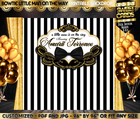Black White and Gold Bow Tie Printable Party Backdrop, Bow tie Party Backdrop, White bow tie Backdrop, Bow tie baby shower backdrop, bow tie