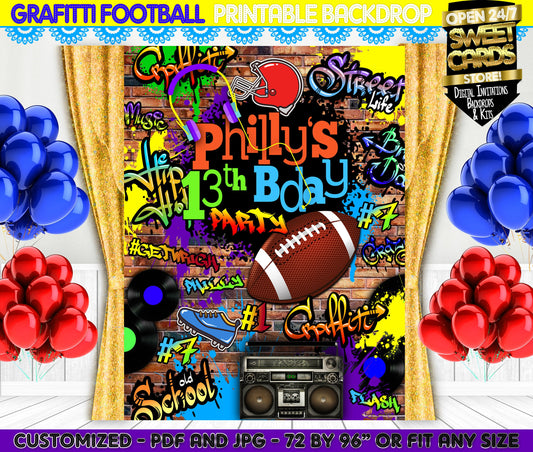 90's Printable Party Backdrop, 90s Printable Backdrop, football graffiti Backdrop, graffiti backdrop, 80s Backdrop, Sweet Sixteen Graffiti