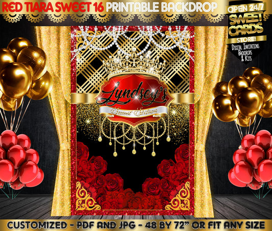 Sweet 16 gold roses and pearls Printable Backdrop, Sweet sixteen tiara and pearls backdrop, Sweet Sixteen Glitter backdrop Sweet 16 Backdrop