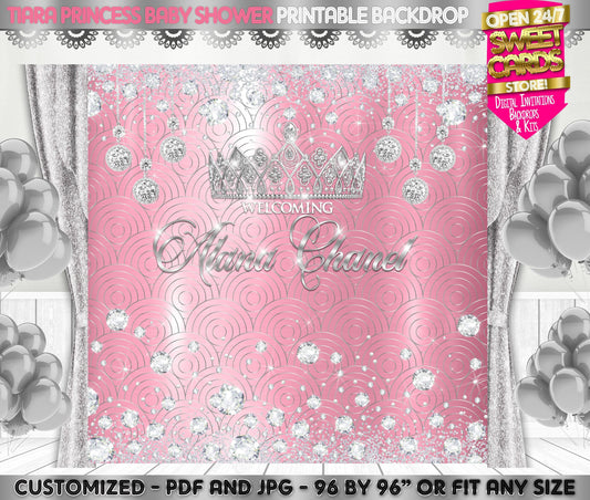 Princess Printable Party Backdrop, Princess crown Party Backdrop, Princess tiara Backdrop, Princess birthday party, Princess baby shower