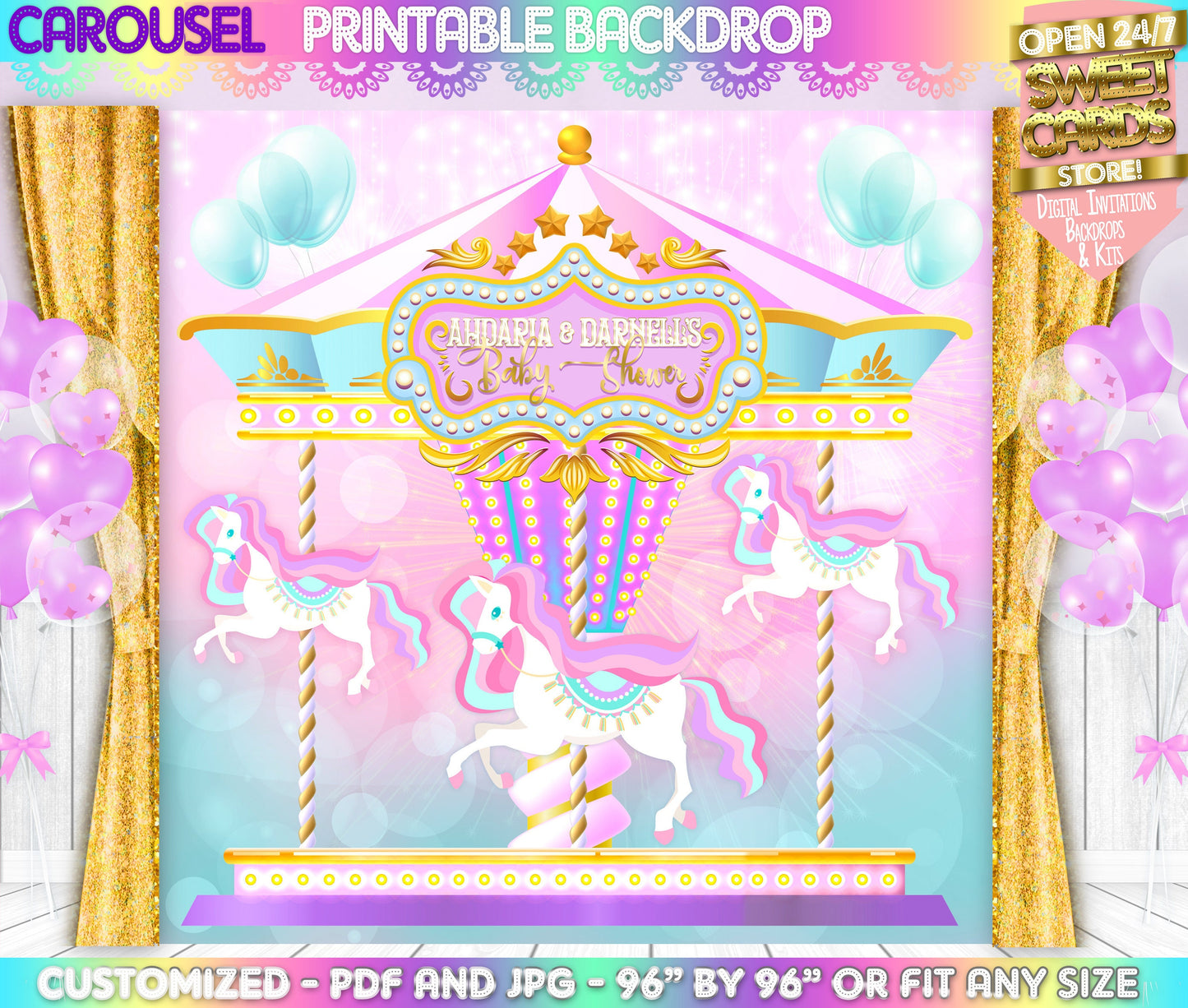 Carousel Printable Backdrop, Carousel Party Photo Backdrop, Carousel Party Background, Carousel Party Printable Banner, Carousel Party decor
