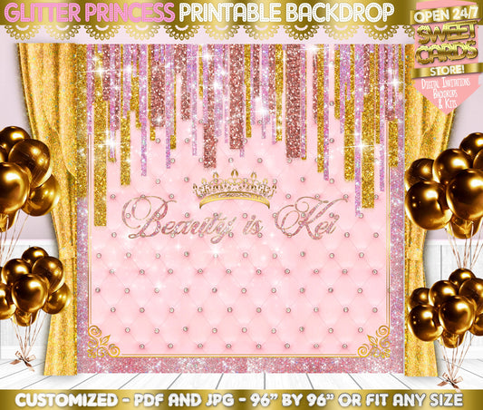 Glitter Dripping Princess Crown Printable Backdrop, Glitter Backdrop, Princess Glitter Crown Backdrop, Glitter background, Glitter Banner