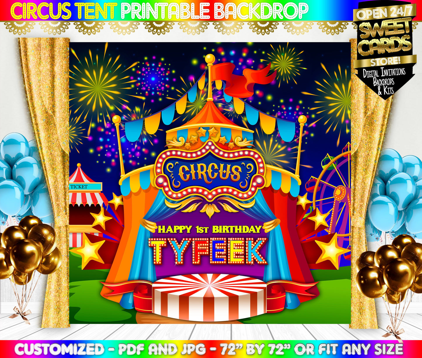 Circus Tent Printable Party Backdrop, Circus Party Backdrop, Circus fair Carnival Backdrop, Circus Banner, Circus Photo Backdrop, Fair decor
