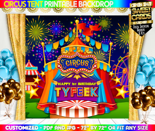Circus Tent Printable Party Backdrop, Circus Party Backdrop, Circus fair Carnival Backdrop, Circus Banner, Circus Photo Backdrop, Fair decor