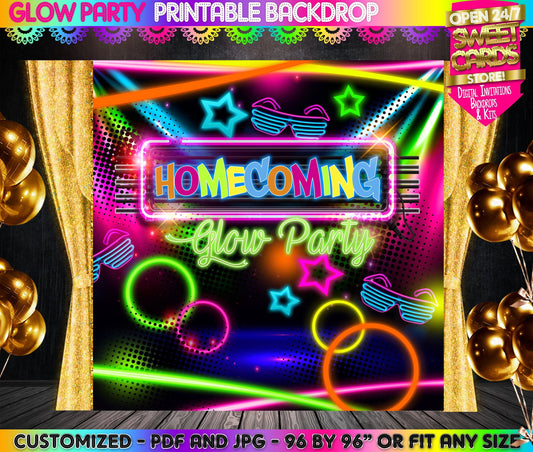 Neon and glow printable digital backdrop, neon glow in the dark backdrop neon banner, party, birthday, sixteen fifteen, personalized,custom