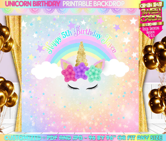 Unicorn printable digital backdrop, unicorn party, unicorn stars decoration, unicorn birthday, unicorn banner,baby shower, magical unicorn