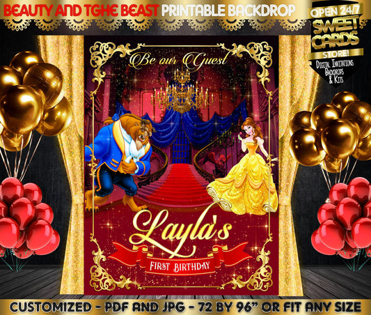 Beauty and The Beast Digital Printable Backdrop, Beauty and The beast Backdrop, Princess Backdrop, Belle Backdrop, Beauty and beast party