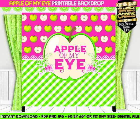 Apple of My eye baby shower printable backdrop, pink and green party backdrop, apple baby shower banner, picnic baby shower backdrop