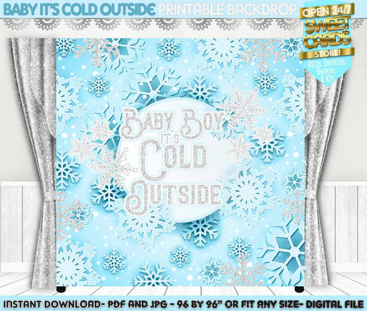 Baby Boy it's cold outside printable backdrop, Baby it's cold outside backdrop, Winter wonderland Backdrop, Winter baby shower party decor