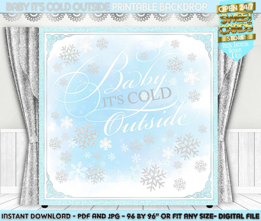 Baby Boy it's cold outside printable backdrop, Baby it's cold outside backdrop, Winter wonderland Backdrop, Winter baby shower party decor