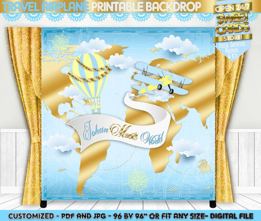 Boy Meets World Printable Backdrop, Airplane Boy Backdrop, Travel Boy Backdrop, Hot air balloon backdrop, Airlines baby shower backdrop