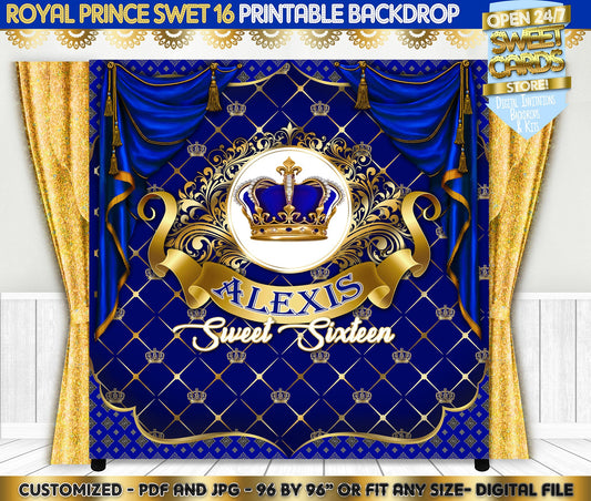 Royal Prince Sweet Sixteen Printable Backdrop, Royal prince backdrop, Little prince backdrop, Royal Prince Banner, Royal Prince party 16