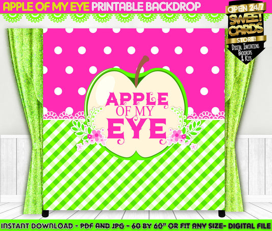 Apple of My eye baby shower printable backdrop, pink and green party backdrop, apple baby shower banner, picnic baby shower backdrop