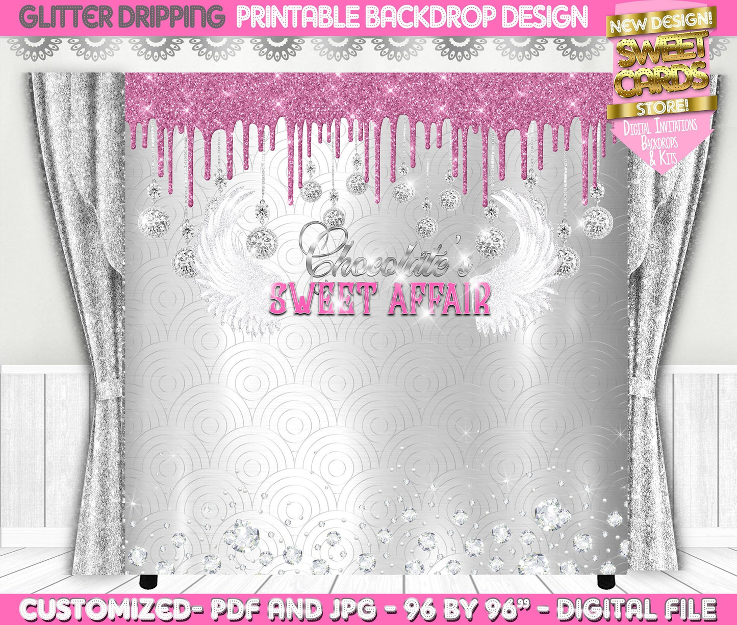 Glitter Dripping Printable Backdrop Design, Diamond Glitter Backdrop design, Diamond Glitter birthday, Diamond affair backdrop, Glitter drip