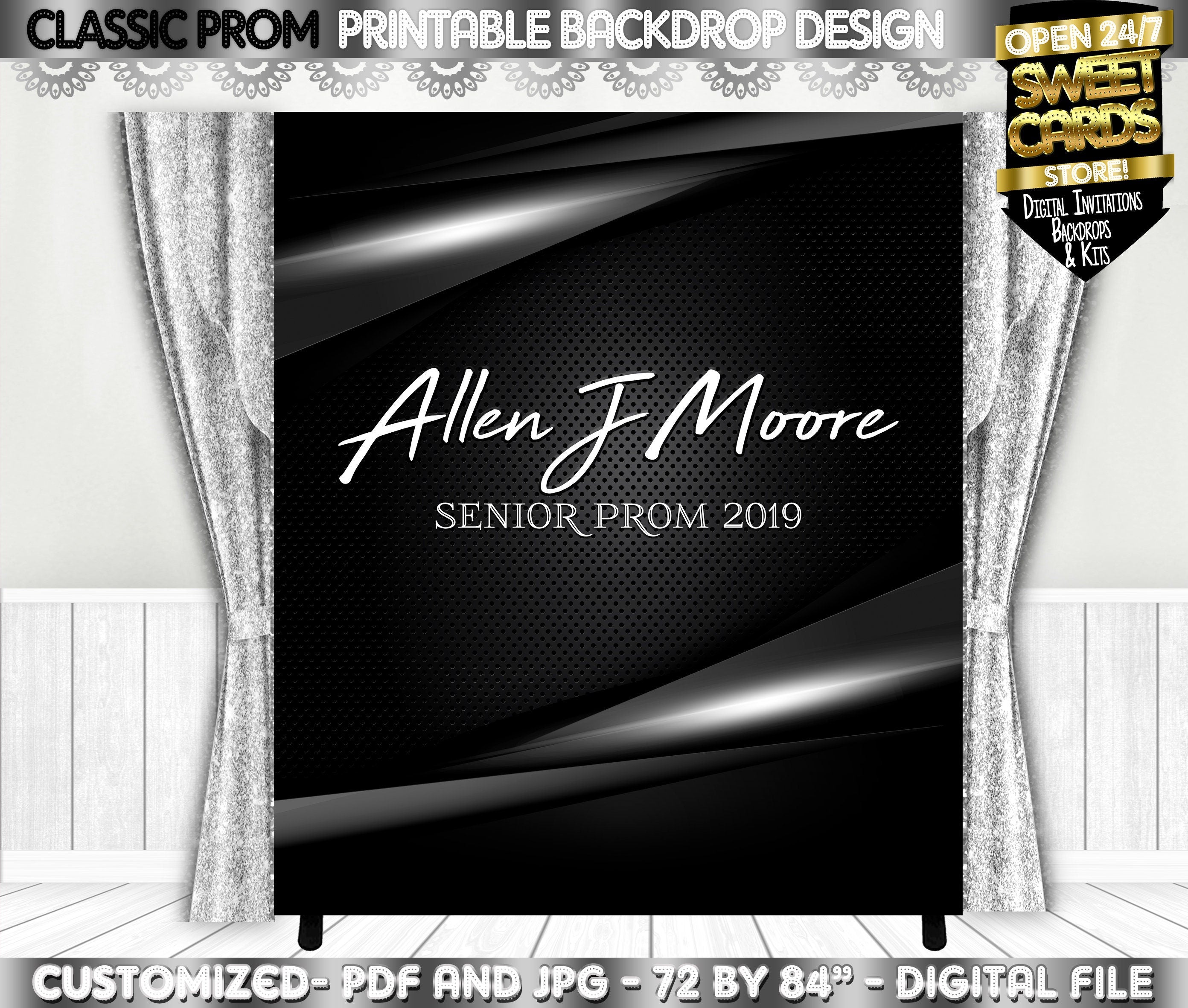 classic Prom Black silver Printable Backdrop, Prom Elegant Backdrop, M ...