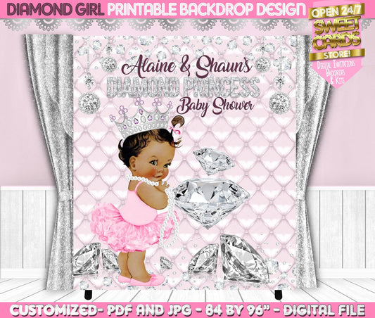 Diamond Girl Baby Shower Printable backdrop, Diamond Baby shower Backdrop, Diamond Decor, Diamond Party Banner, Diamond Birthday Baby shower