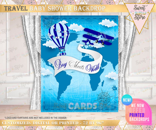 Boy Meets World Printable Backdrop, Airplane Boy Backdrop, Travel Boy Backdrop, Hot air balloon backdrop, Airlines baby shower backdrop